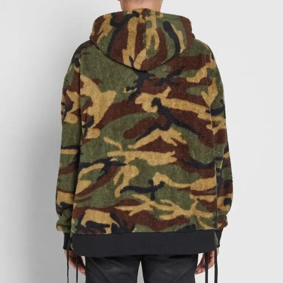 Faith Connexion Camo Sherpa Zip Hoodie Jacket Split Kangaroo Pocket Lace Side SM - Picture 3 of 15